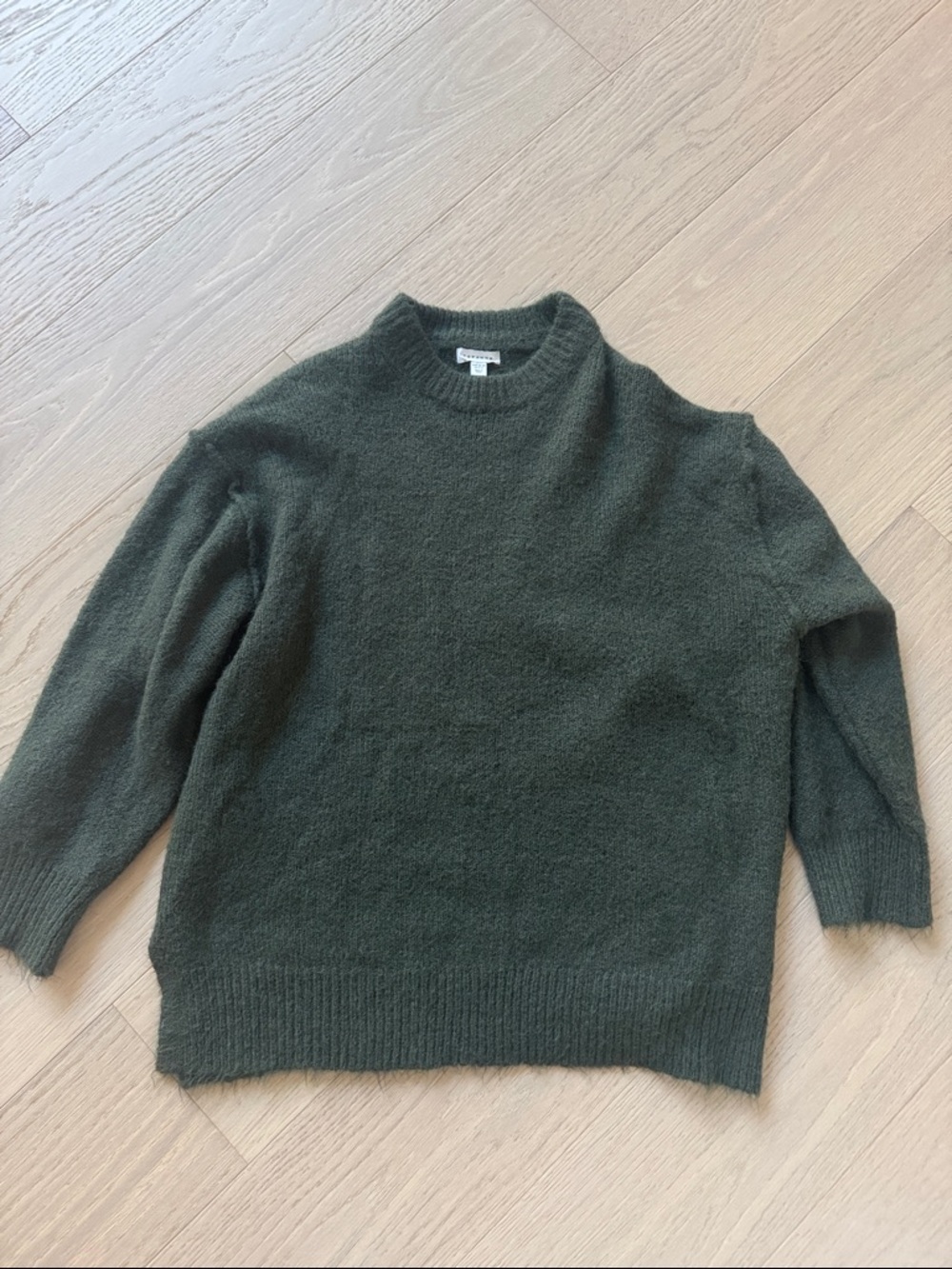 Topshop Women's Crewneck Sweater in Olive Green